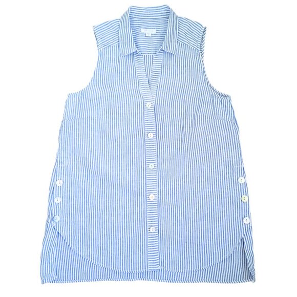 J. Jill Tops - J.Jill Love Linen Blue Striped Sleeveless Button-Front Tunic Top – Size S